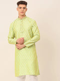 Jompers Men's Silk Blend Collar Embroidered Kurta only - Green | Grocsy