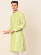 Jompers Men's Silk Blend Collar Embroidered Kurta only - Green | Grocsy