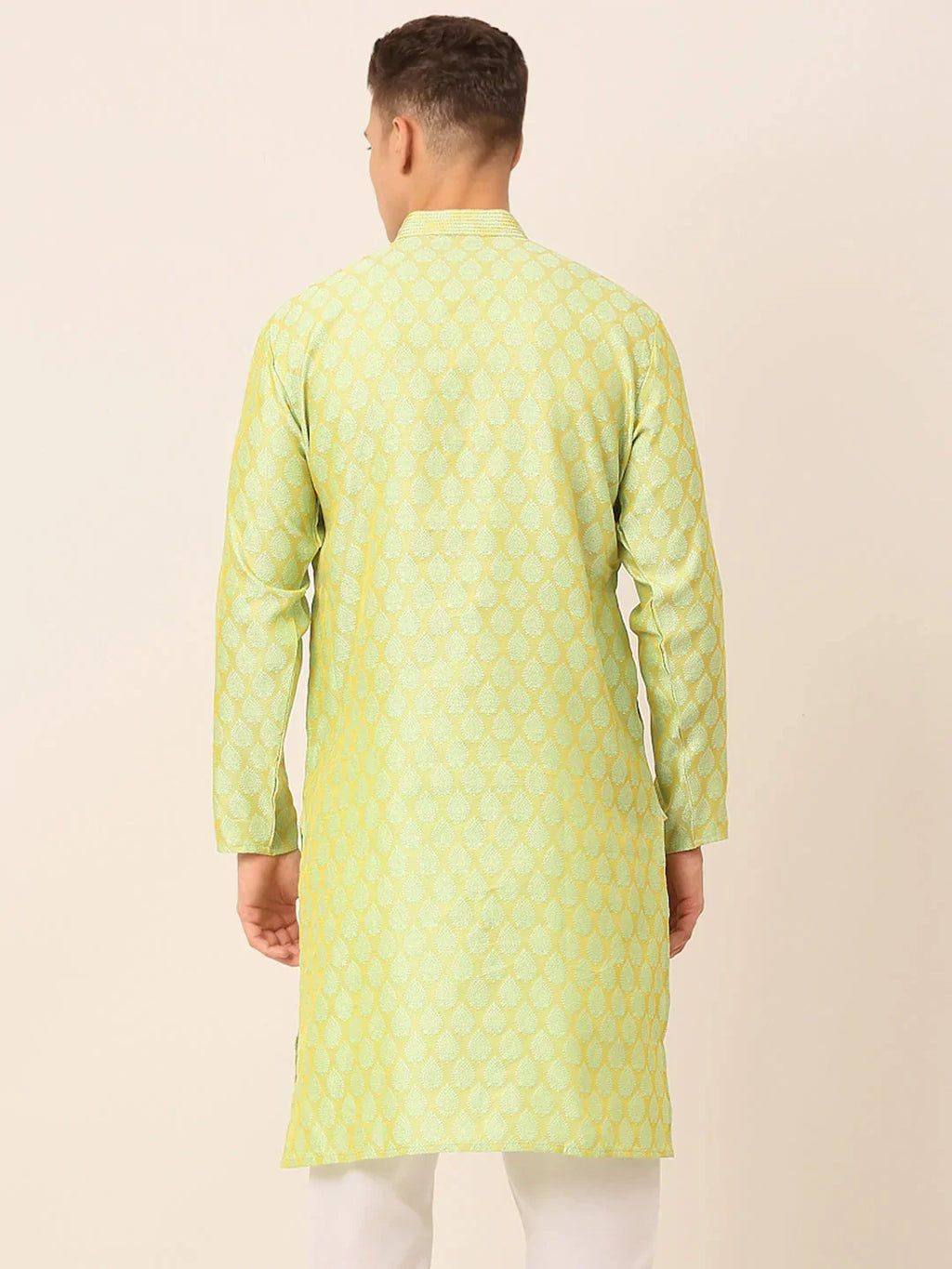 Jompers Men's Silk Blend Collar Embroidered Kurta only - Green | Grocsy