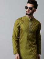 Jompers Men's Olive Green and White Woven Design Kurta | Grocsy