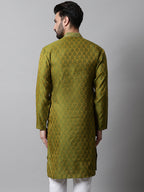 Jompers Men's Olive Green and White Woven Design Kurta | Grocsy