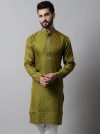 Jompers Men's Olive Green and White Woven Design Kurta | Grocsy