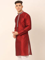 Jompers Men's Silk Blend Collar Embroidered Kurta only - Maroon | Grocsy