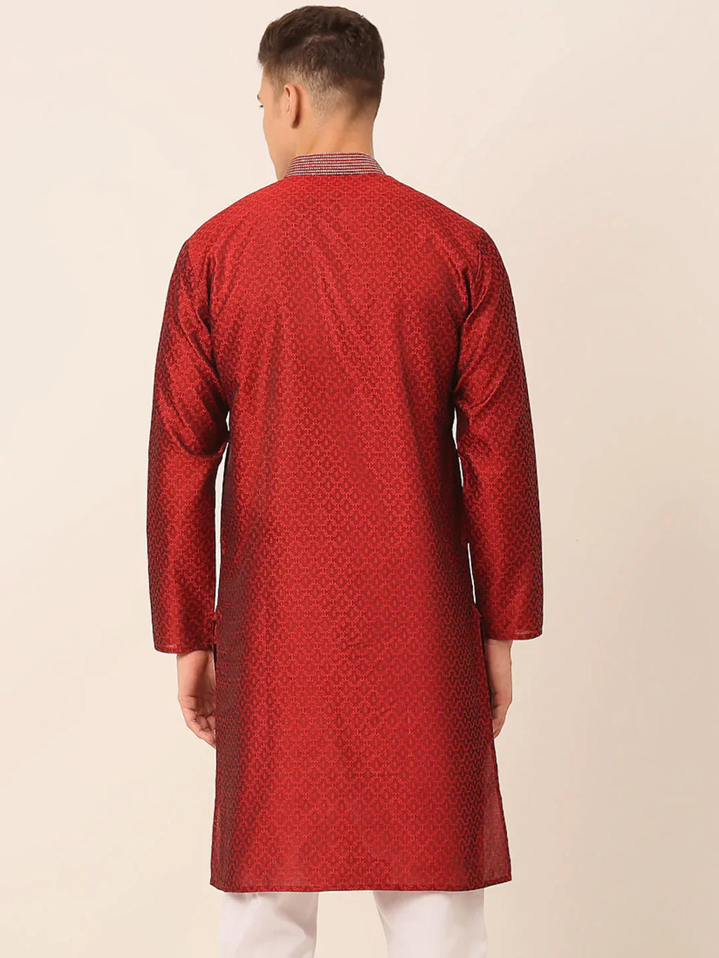 Jompers Men's Silk Blend Collar Embroidered Kurta only - Maroon | Grocsy