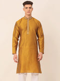 Jompers Men's Silk Blend Collar Embroidered Kurta only - Mustard | Grocsy