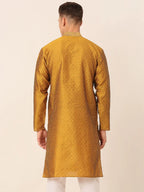 Jompers Men's Silk Blend Collar Embroidered Kurta only - Mustard | Grocsy
