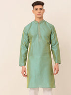 Jompers Men's Silk Blend Collar Embroidered Kurta only - Sea-Green | Grocsy