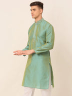 Jompers Men's Silk Blend Collar Embroidered Kurta only - Sea-Green | Grocsy