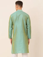 Jompers Men's Silk Blend Collar Embroidered Kurta only - Sea-Green | Grocsy