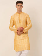 Jompers Men's Silk Blend Collar Embroidered Kurta Only - Golden | Grocsy