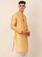 Jompers Men's Silk Blend Collar Embroidered Kurta Only - Golden | Grocsy