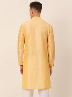 Jompers Men's Silk Blend Collar Embroidered Kurta Only - Golden | Grocsy