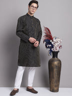 Jompers Men's Black Embroidered Design Kurta | Grocsy