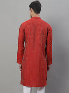 Jompers Men's Maroon Embroidered Kurta - Maroon | Grocsy