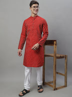 Jompers Men's Maroon Embroidered Kurta - Maroon | Grocsy