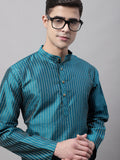 Jompers Men's Peacock Blue Embroidered Design Kurta | Grocsy