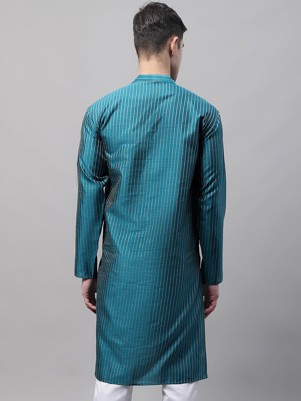 Jompers Men's Peacock Blue Embroidered Design Kurta | Grocsy