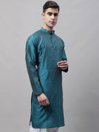 Jompers Men's Peacock Blue Embroidered Design Kurta | Grocsy