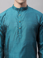 Jompers Men's Peacock Blue Embroidered Design Kurta | Grocsy
