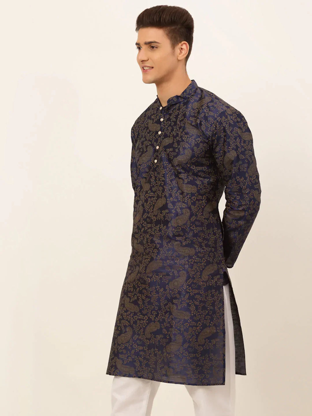 Jompers Men's Navy Blue Paisley Printed Kurta Only | Grocsy