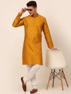 Jompers Men's Mustard Floral Printed Kurta Only | Grocsy