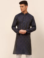 Jompers Men's Navy Blue Floral Printed Kurta Only | Grocsy