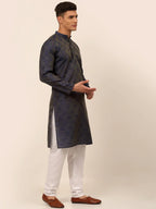 Jompers Men's Navy Blue Floral Printed Kurta Only | Grocsy