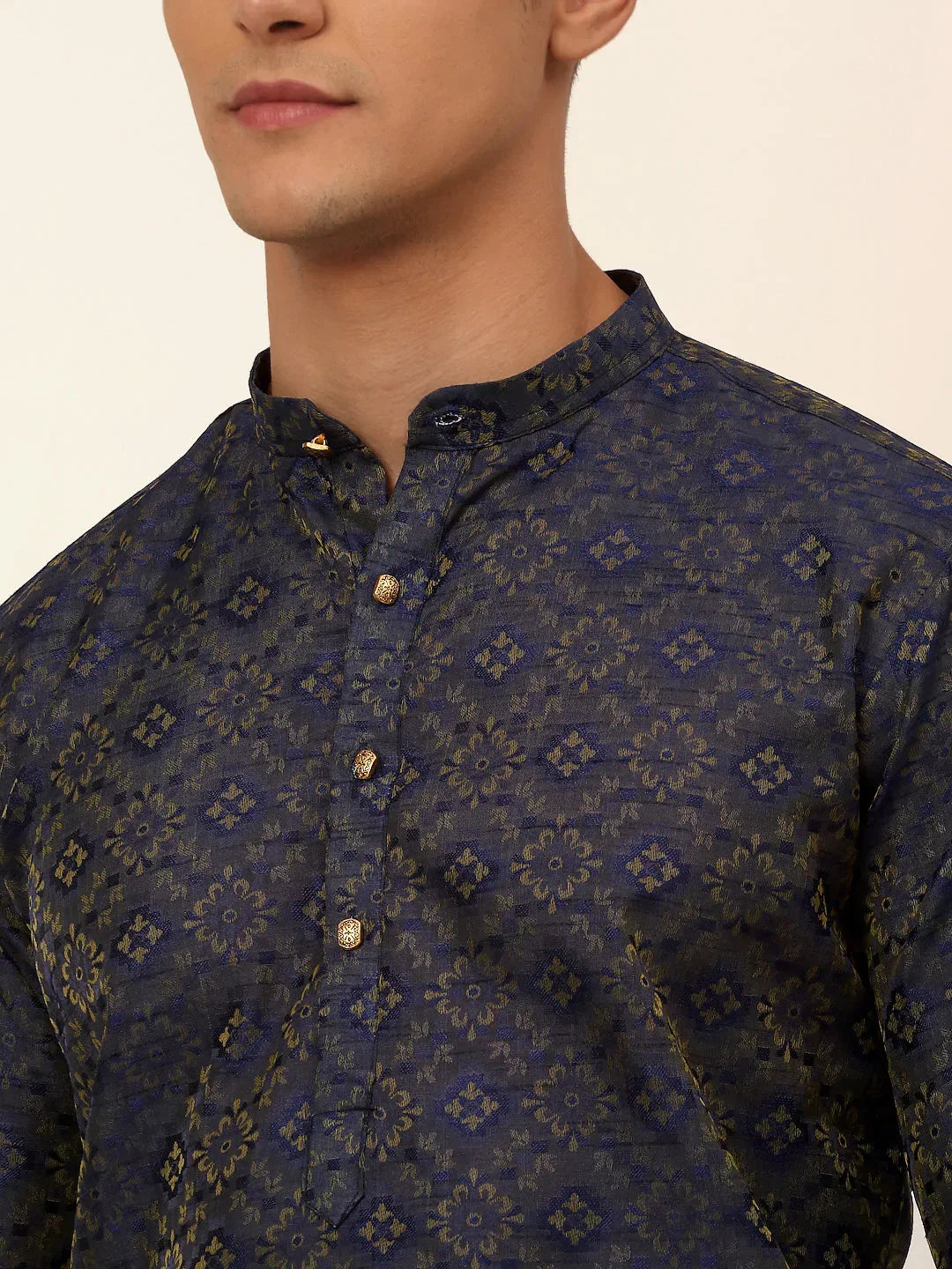 Jompers Men's Navy Blue Floral Printed Kurta Only | Grocsy