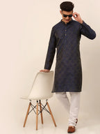 Jompers Men's Navy Blue Floral Printed Kurta Only | Grocsy