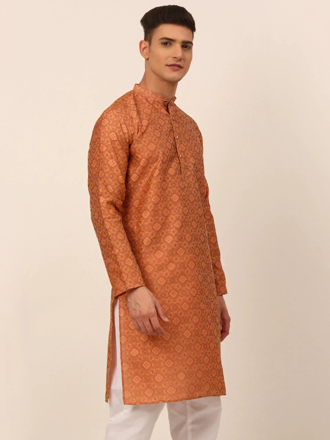 Jompers Men's Peach Floral Printed Kurta Only | Grocsy