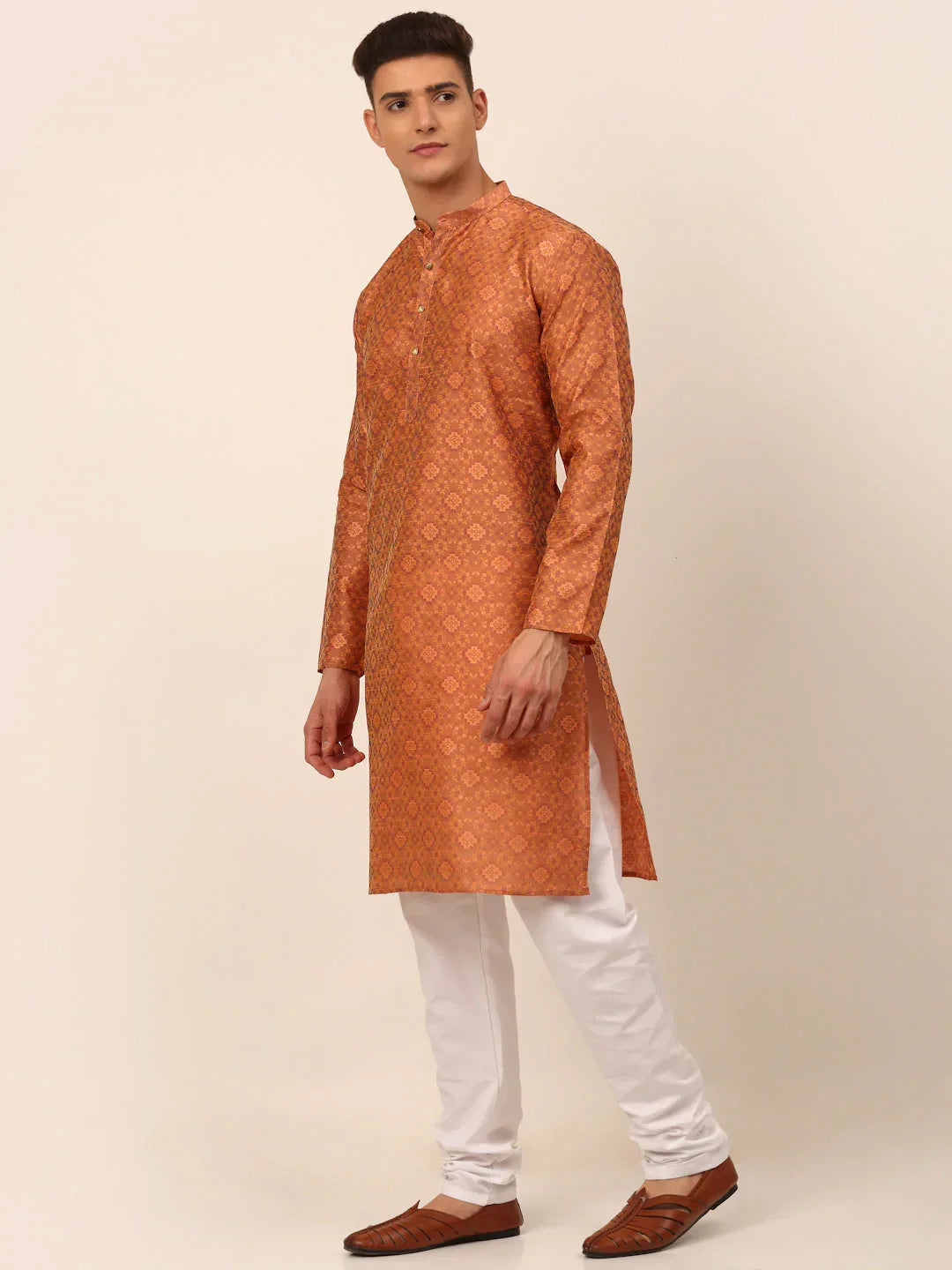 Jompers Men's Peach Floral Printed Kurta Only | Grocsy