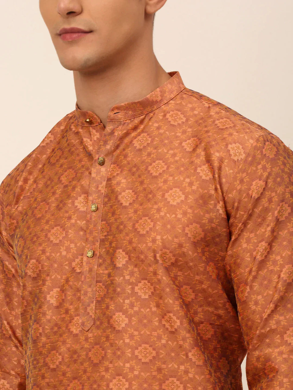 Jompers Men's Peach Floral Printed Kurta Only | Grocsy