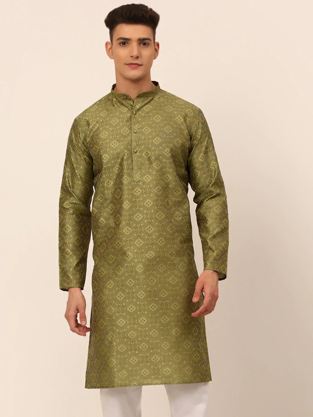 Jompers Men's Pista Green Floral Printed Kurta Only | Grocsy