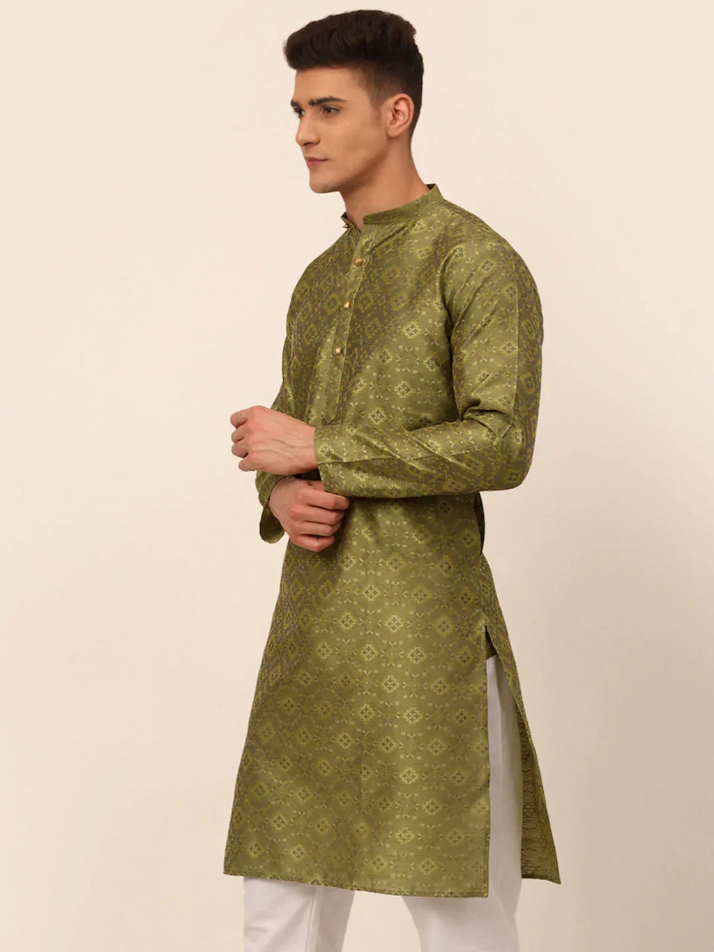 Jompers Men's Pista Green Floral Printed Kurta Only | Grocsy