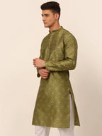 Jompers Men's Pista Green Floral Printed Kurta Only | Grocsy
