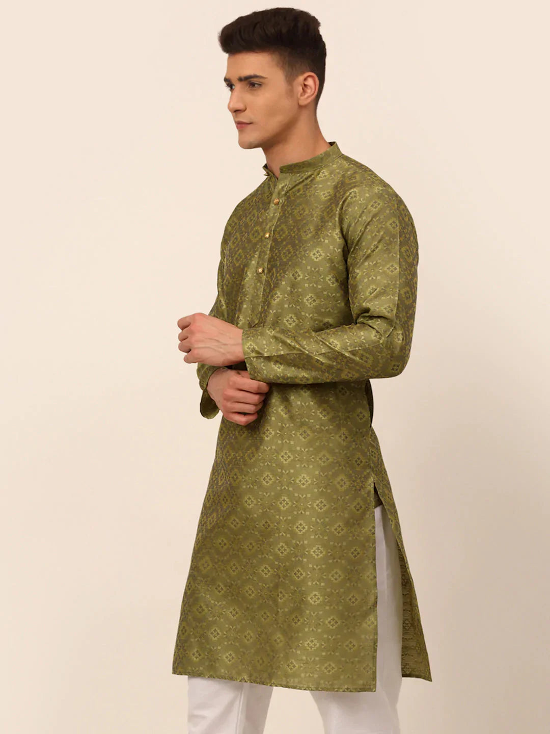 Jompers Men's Pista Green Floral Printed Kurta Only | Grocsy