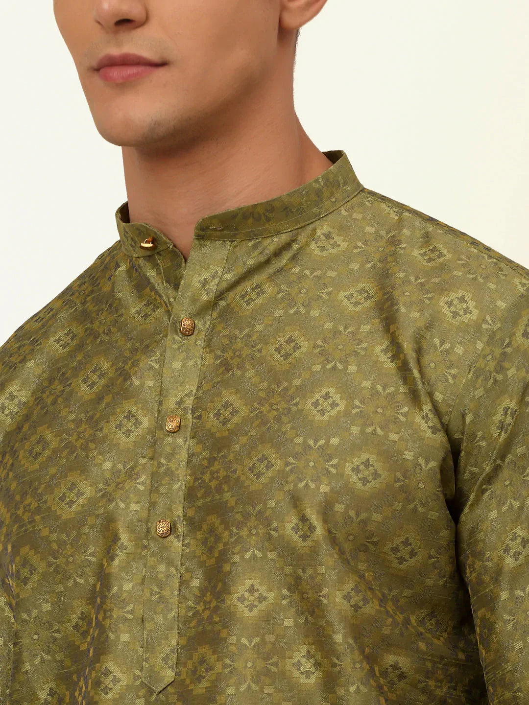 Jompers Men's Pista Green Floral Printed Kurta Only | Grocsy