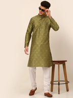Jompers Men's Pista Green Floral Printed Kurta Only | Grocsy