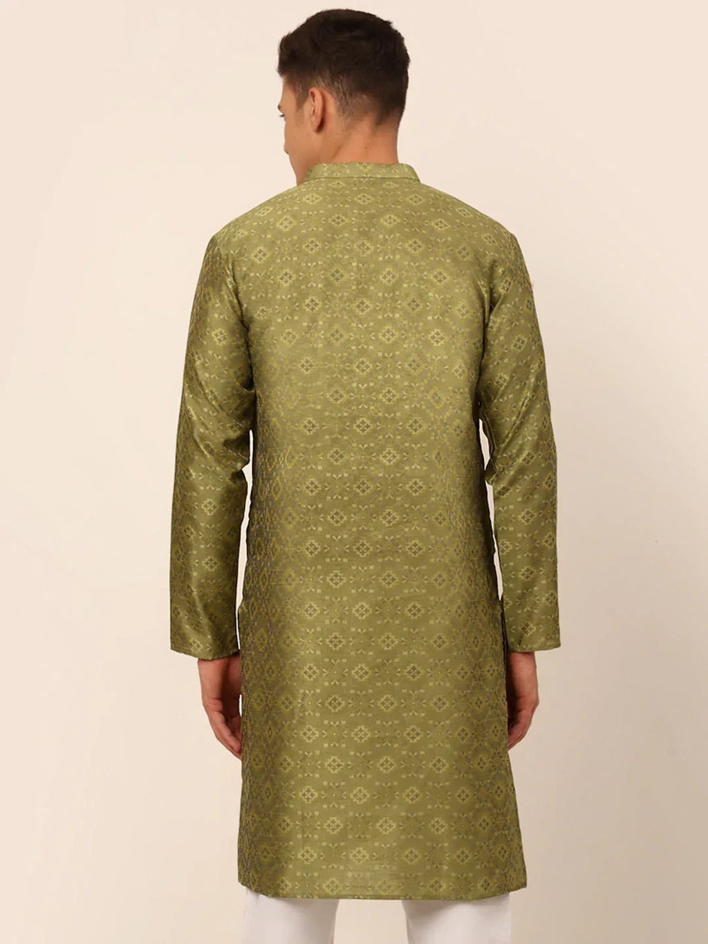 Jompers Men's Pista Green Floral Printed Kurta Only | Grocsy