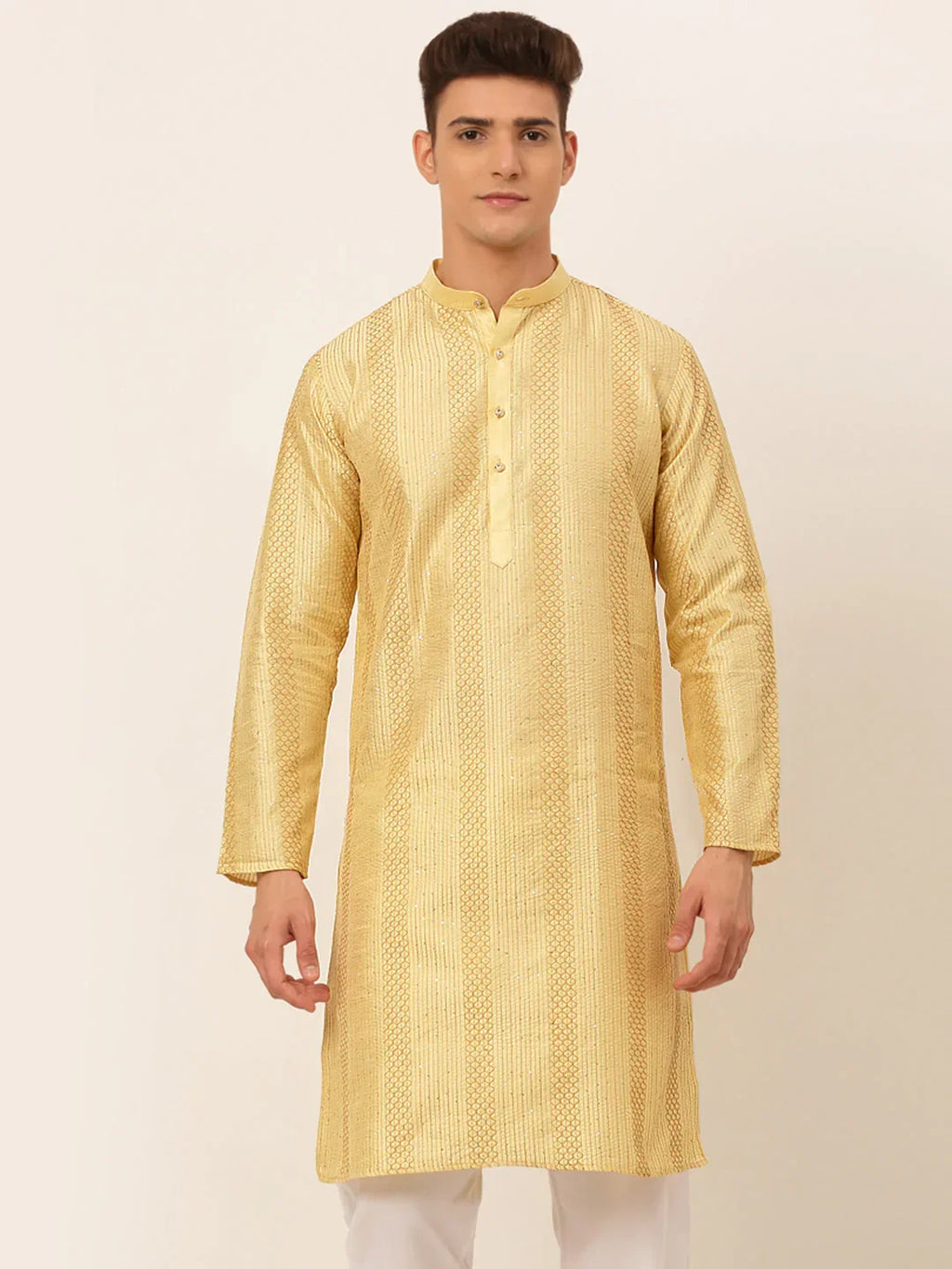 Jompers Men's Golden Embroiderd Kurta Only | Grocsy