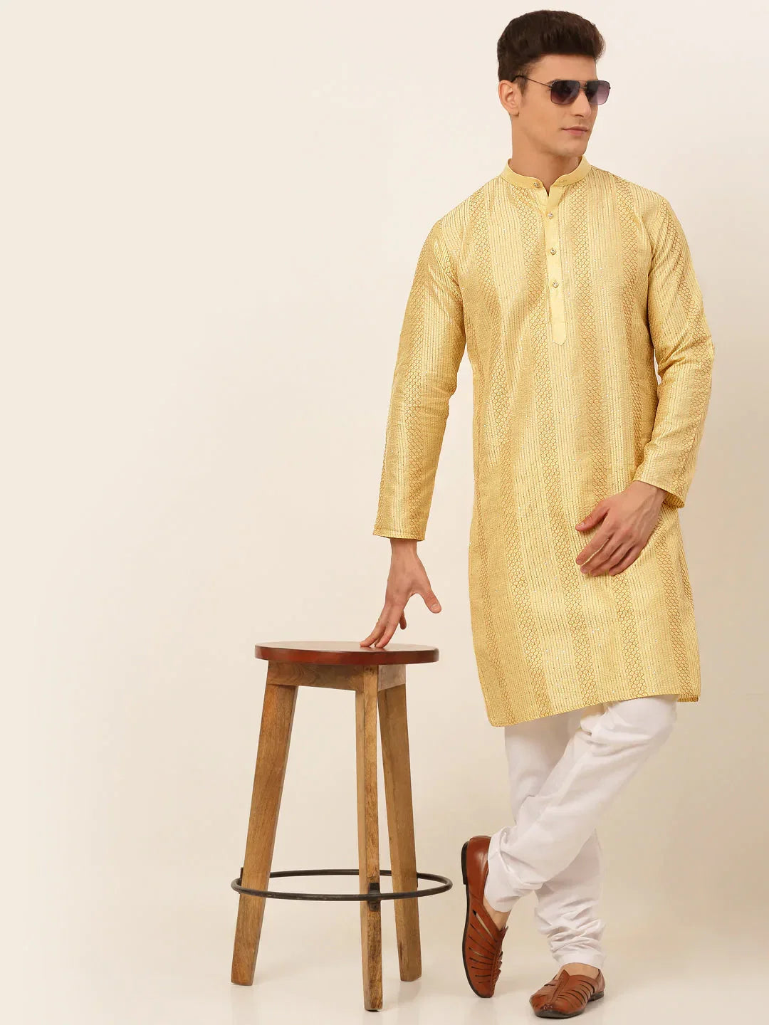 Jompers Men's Golden Embroiderd Kurta Only | Grocsy