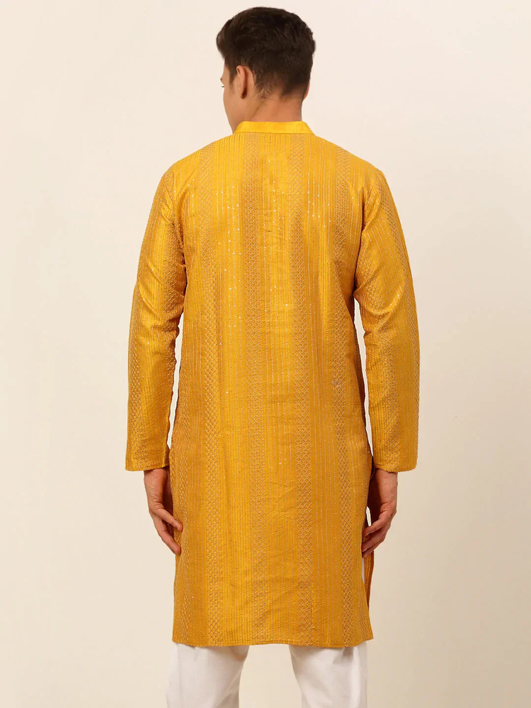 Jompers Men's Mustard Embroiderd Kurta Only | Grocsy