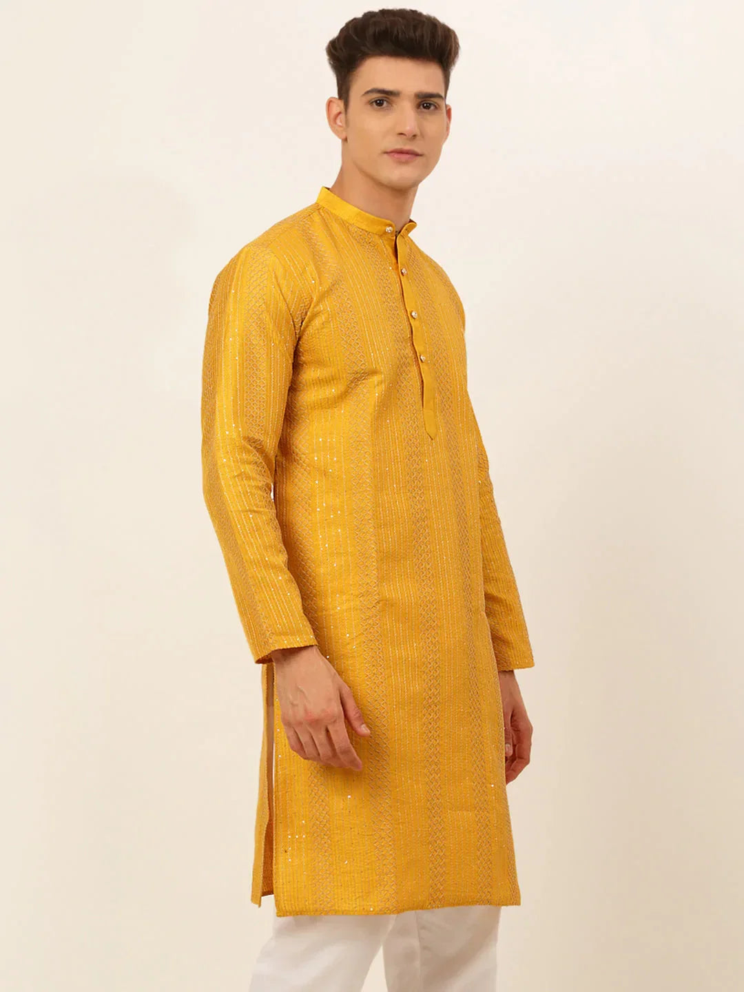 Jompers Men's Mustard Embroiderd Kurta Only | Grocsy