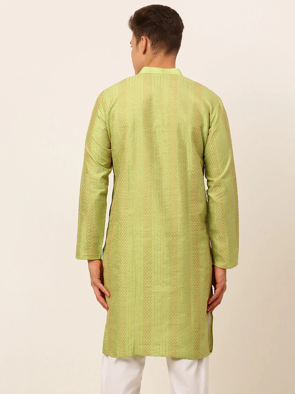 Jompers Men's Pista Green Embroiderd Kurta Only | Grocsy