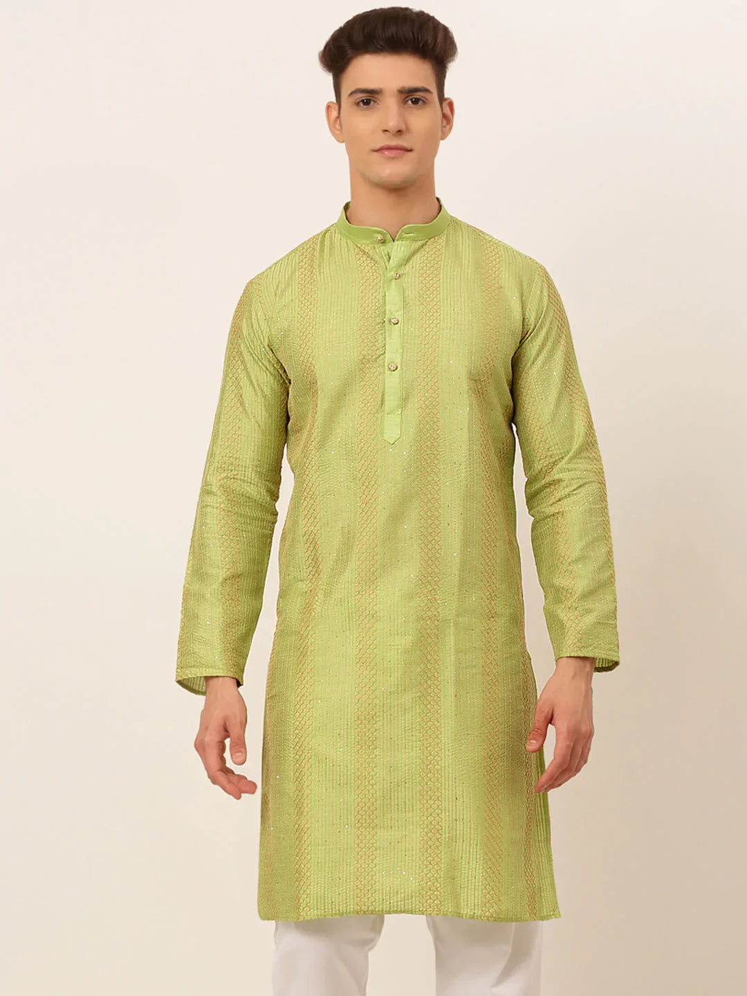 Jompers Men's Pista Green Embroiderd Kurta Only | Grocsy