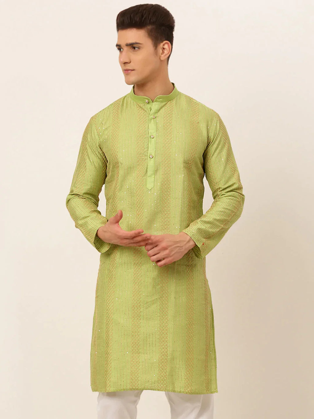Jompers Men's Pista Green Embroiderd Kurta Only | Grocsy