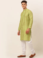 Jompers Men's Pista Green Embroiderd Kurta Only | Grocsy