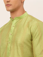 Jompers Men's Pista Green Embroiderd Kurta Only | Grocsy