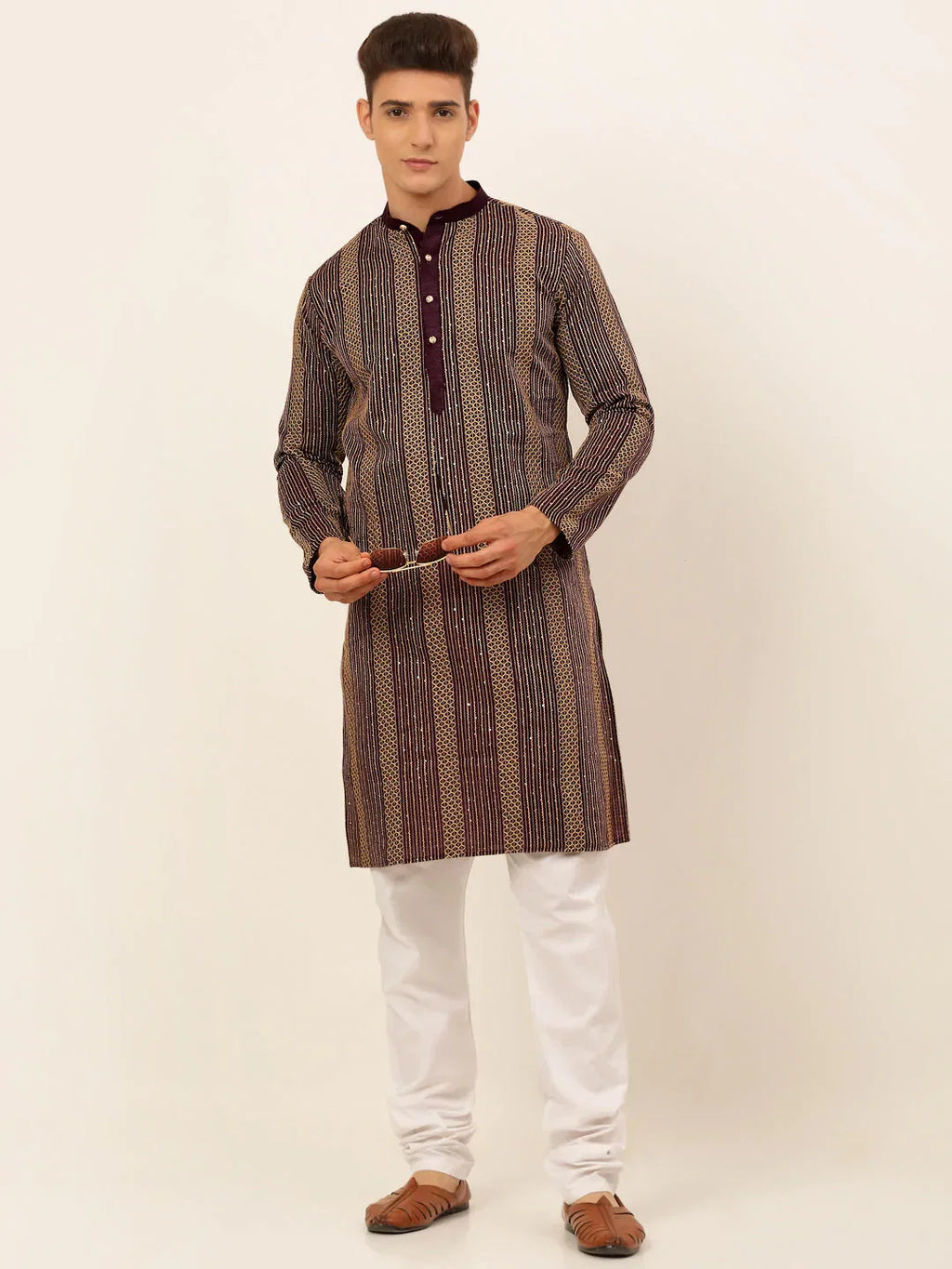 Jompers Men's Purple Embroiderd Kurta Only | Grocsy