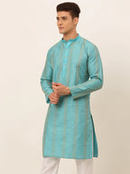 Jompers Men's Sky Blue Embroiderd Kurta Only | Grocsy